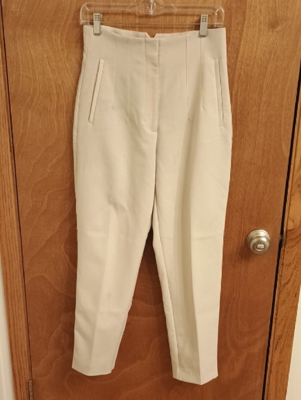 Zara Beige High-Waist Tailored Trousers - Picture 3 of 9